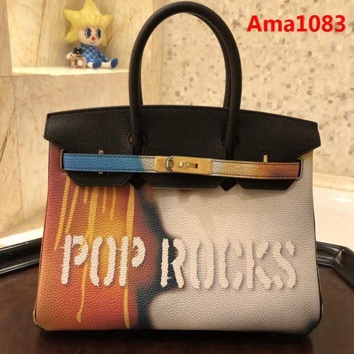 HERMES愛馬仕 30cm Birkin鉑金包 POP ROCKS 法國進口togo 彩繪獨立圖案 時尚手提包  Ama1083