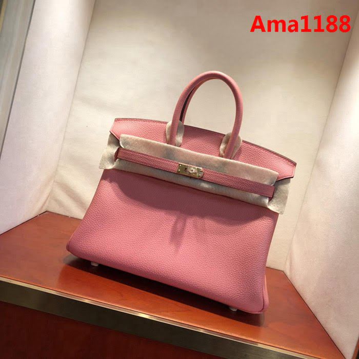 HERMES愛馬仕 經典款鉑金包 Birkin 25Cm Togo 最新色 月季花粉 金扣 頂級工藝 手縫蠟線  Ama1188