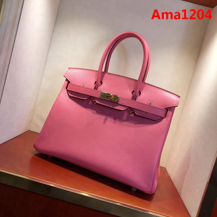 HERMES愛馬仕 鉑金包 Birkin 30cm Epsom 8W Rose Azalee 唇膏粉 金扣 頂級工藝 純手縫蠟線 時尚手提包 手提包  Ama1204