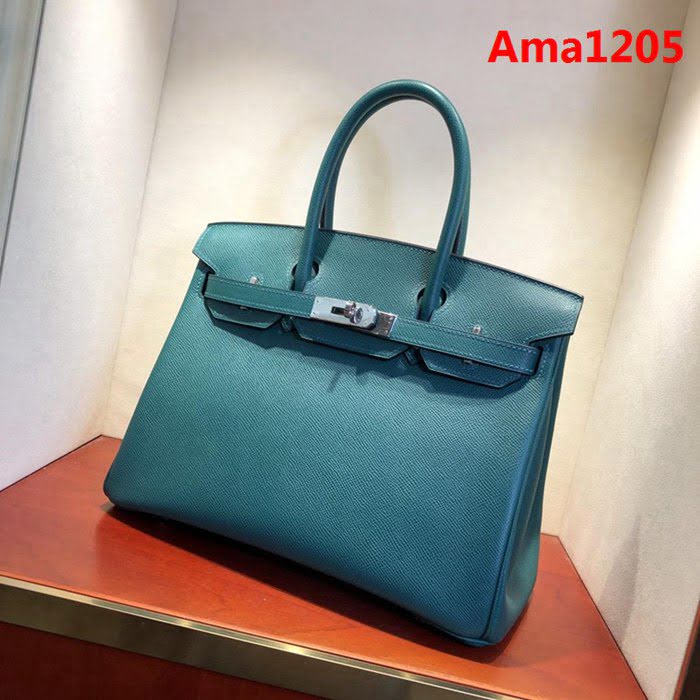 HERMES愛馬仕 鉑金包 Birkin 30cm Epsom Z6 Malachite 孔雀綠 銀扣 頂級工藝 純手縫蠟線 時尚手提包  Ama1205