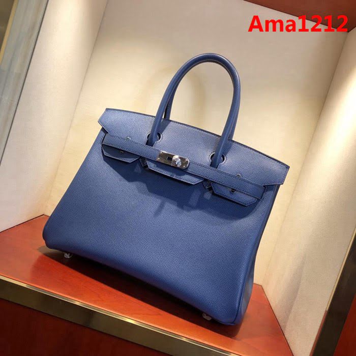 HERMES愛馬仕 鉑金包 Birkin 30cm Epsom R2 Blue Agate 瑪瑙藍 銀扣 頂級工藝 純手縫蠟線 時尚手提包  Ama1212