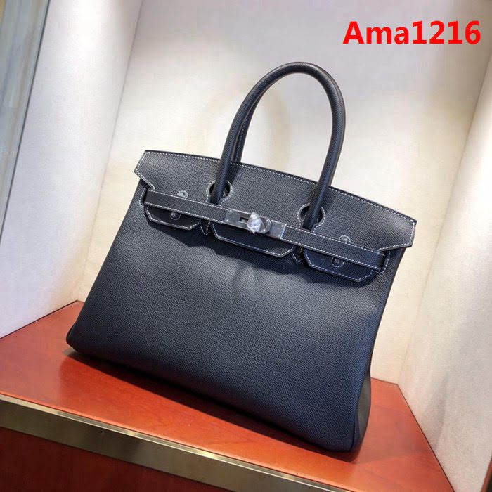 HERMES愛馬仕 鉑金包 Birkin 30cm Epsom R2 Blue Agate 瑪瑙藍 金扣 頂級工藝 全手工 蠟線縫製 時尚手提包  Ama1216