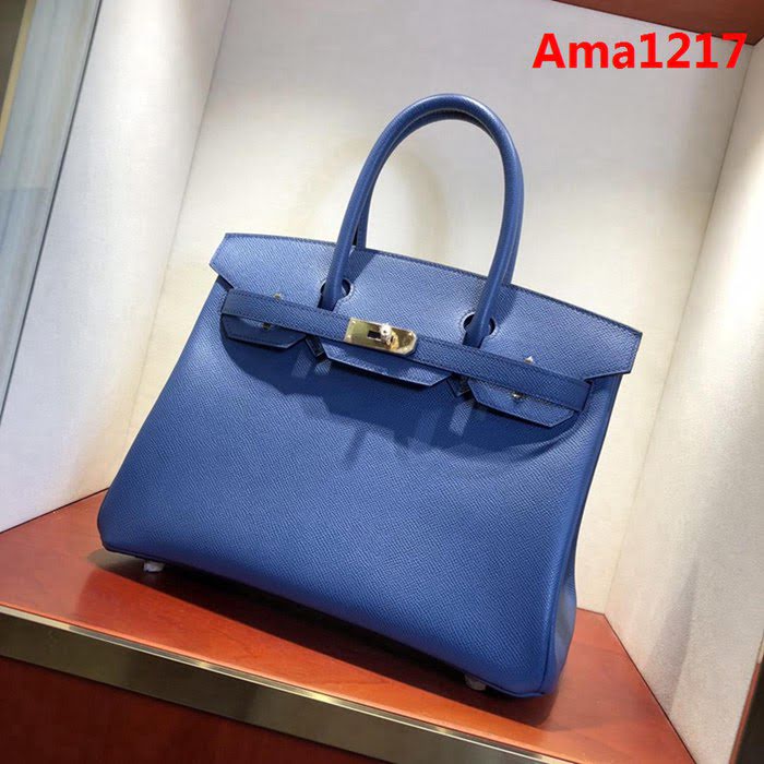 HERMES愛馬仕 鉑金包 Birkin 30cm Epsom R2 Blue Agate 瑪瑙藍 金扣 頂級工藝 全手工 蠟線縫製 時尚手提包  Ama1217