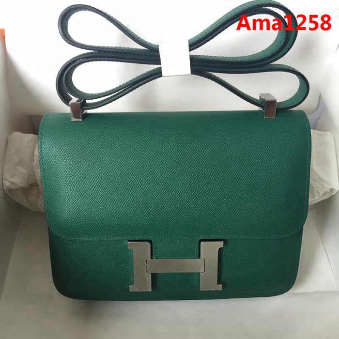 HERMES愛馬仕 Constance 空姐包 孔雀綠 金銀扣 原廠Epsom皮 原版五金 蜜蠟線縫製 單肩斜挎包  Ama1258