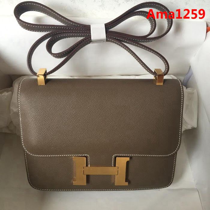 HERMES愛馬仕 Constance 空姐包 大象灰 金銀扣 原廠Epsom皮 原版五金 蜜蠟線縫製 單肩斜挎包  Ama1259