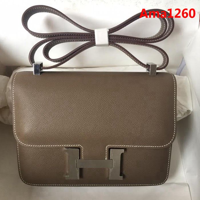 HERMES愛馬仕 Constance 空姐包 大象灰 金銀扣 原廠Epsom皮 原版五金 蜜蠟線縫製 單肩斜挎包  Ama1260