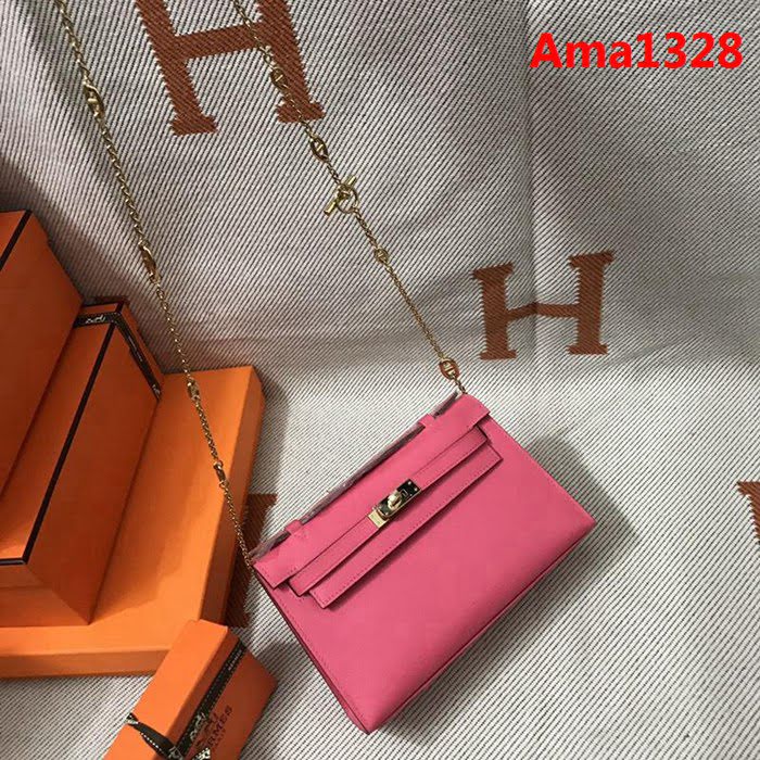 HERMES愛馬仕 凱莉包 mini kelly一代 唇膏粉epsom皮 夏天首選手包款 可手提肩背  Ama1328