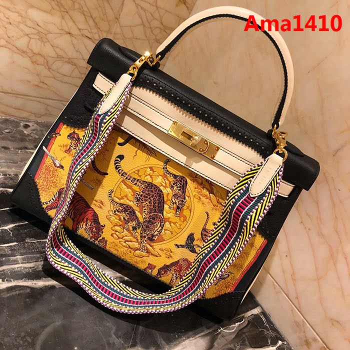 HERMES愛馬仕 凱莉包 kelly 32cm 拼接印花圖案 時尚手提包  Ama1410