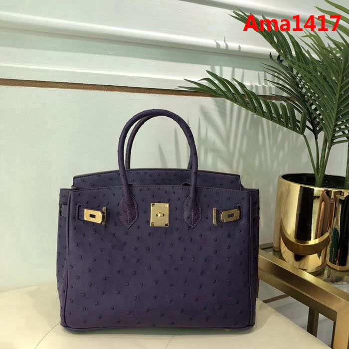 HERMES愛馬仕 鉑金包 Birkin 30 南非原產KK級鴕鳥皮 頂級工藝 手縫蠟線 時尚手提肩背包  Ama1417