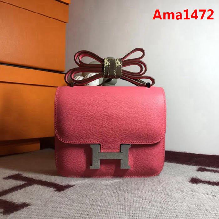 HERMES愛馬仕 空姐包 constance 唇膏粉 EPSOM 18cm 銀扣 蠟線縫製 單肩斜挎包  Ama1472