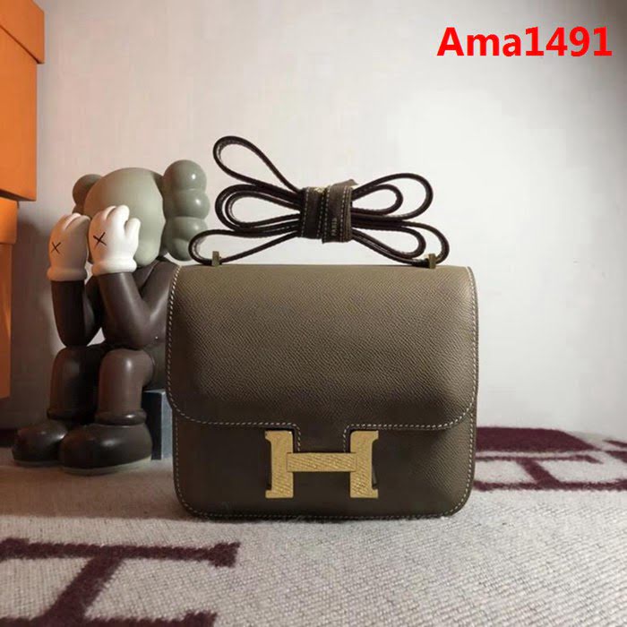 HERMES愛馬仕 空姐包 constance 大象灰 EPSOM 18cm 金扣 蠟線縫製 單肩斜挎包  Ama1491