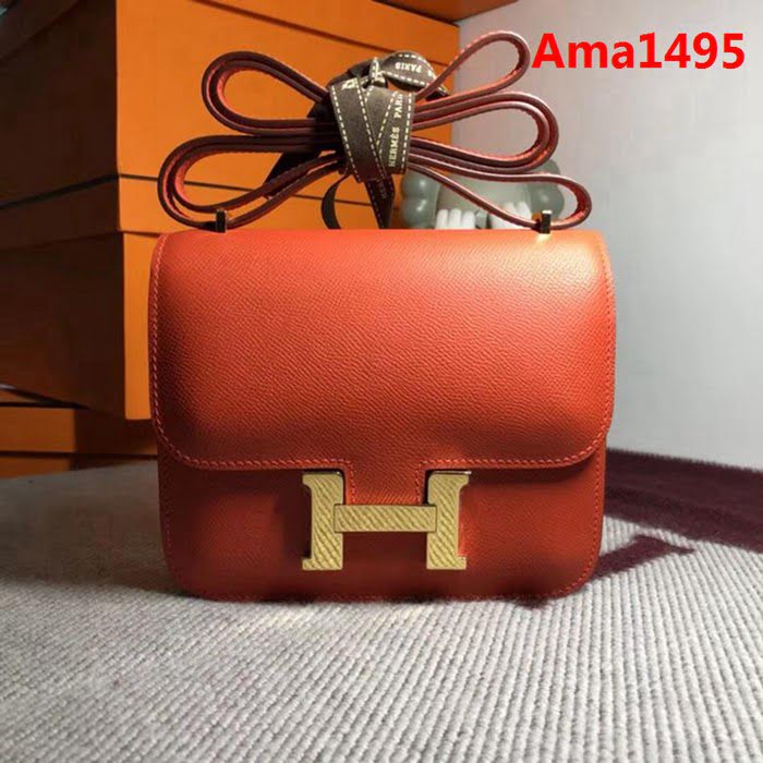 HERMES愛馬仕 空姐包 constance 普爾齋粉 EPSOM 18cm 金扣 蠟線縫製 單肩斜挎包  Ama1495