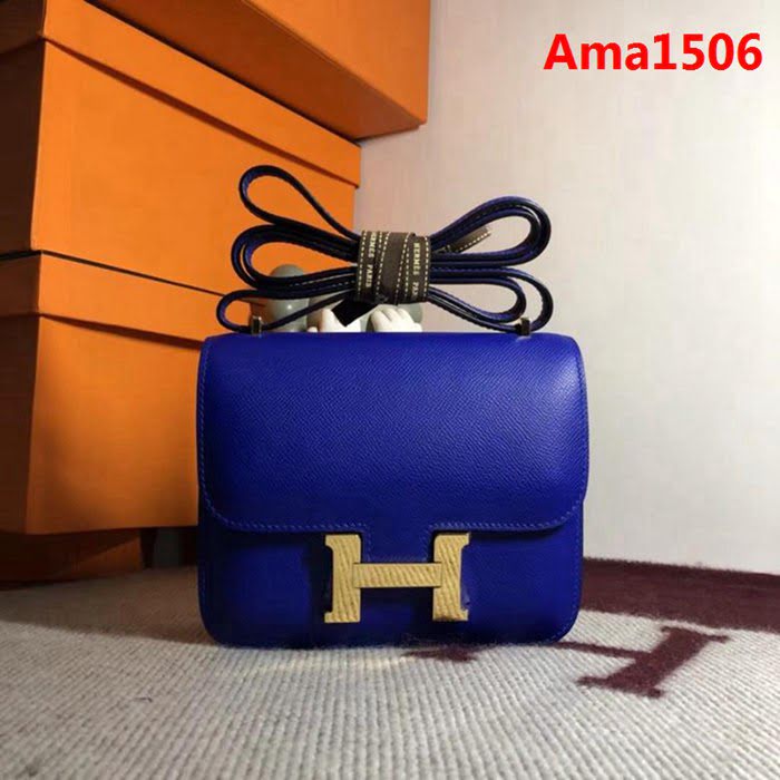 HERMES愛馬仕 空姐包 constance 電光藍 EPSOM 18cm 金扣 蠟線縫製 單肩斜挎包  Ama1506