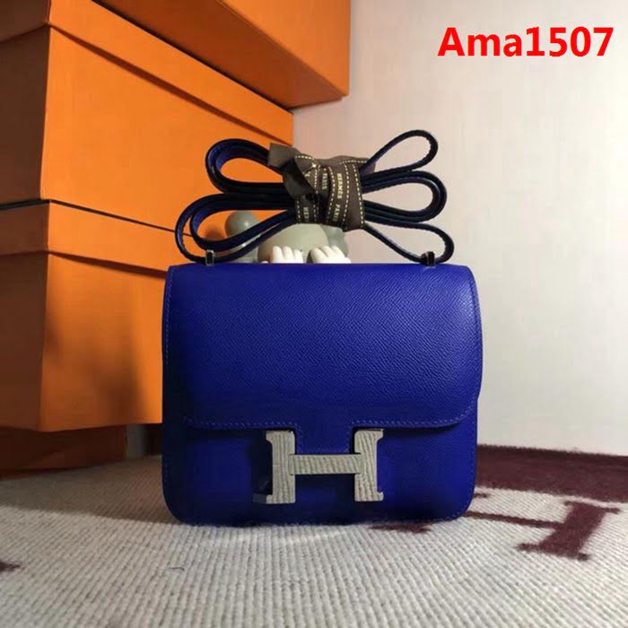 HERMES愛馬仕 空姐包 constance 電光藍 EPSOM 18cm 銀扣 蠟線縫製 單肩斜挎包  Ama1507