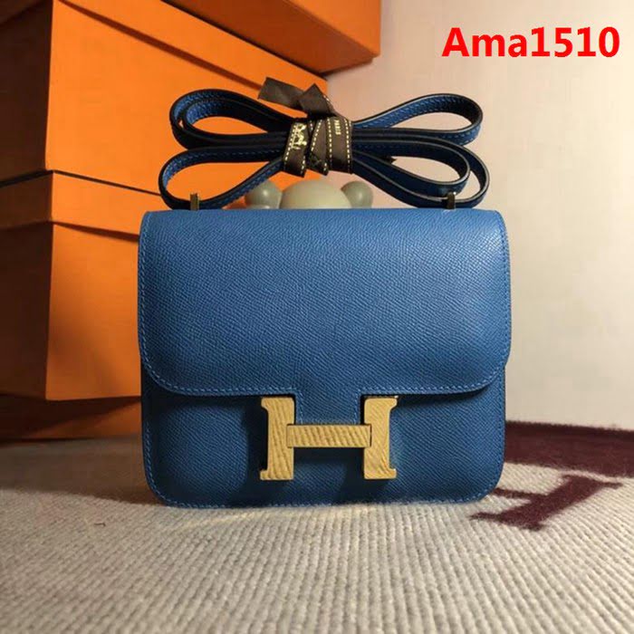 HERMES愛馬仕 空姐包 constance 松石藍 EPSOM 18cm 金扣 蠟線縫製 單肩斜挎包  Ama1510