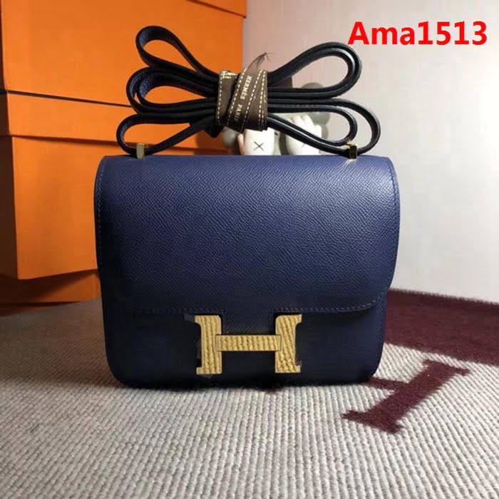 HERMES愛馬仕 空姐包 constance 午夜藍 EPSOM 18cm 金扣 蠟線縫製 單肩斜挎包  Ama1513