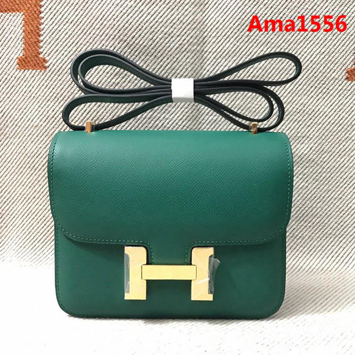 HERMES愛馬仕 H空姐包 進口原廠EP皮 頂級蜜蠟製作 街拍必備單品 墨綠金銀 單肩斜挎包  Ama1556
