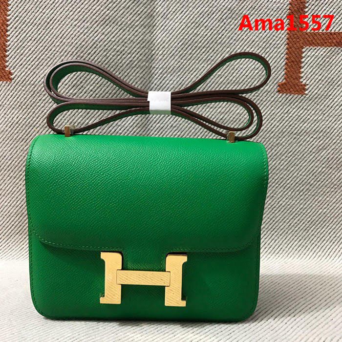 HERMES愛馬仕 H空姐包 進口原廠EP皮 頂級蜜蠟製作 街拍必備單品 竹子綠金銀 單肩斜挎包  Ama1557