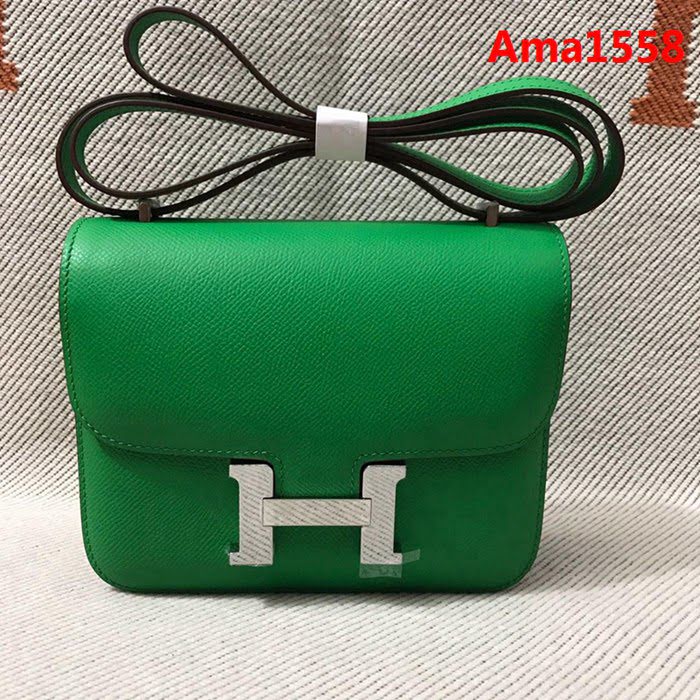 HERMES愛馬仕 H空姐包 進口原廠EP皮 頂級蜜蠟製作 街拍必備單品 竹子綠金銀 單肩斜挎包  Ama1558