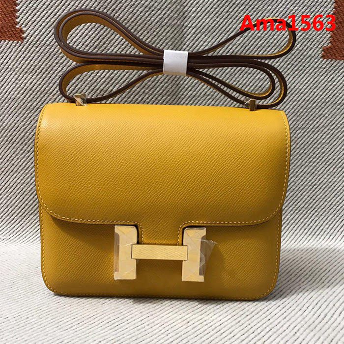HERMES愛馬仕 H空姐包 進口原廠EP皮 頂級蜜蠟製作 街拍必備單品 琥珀黃金銀 單肩斜挎包  Ama1563