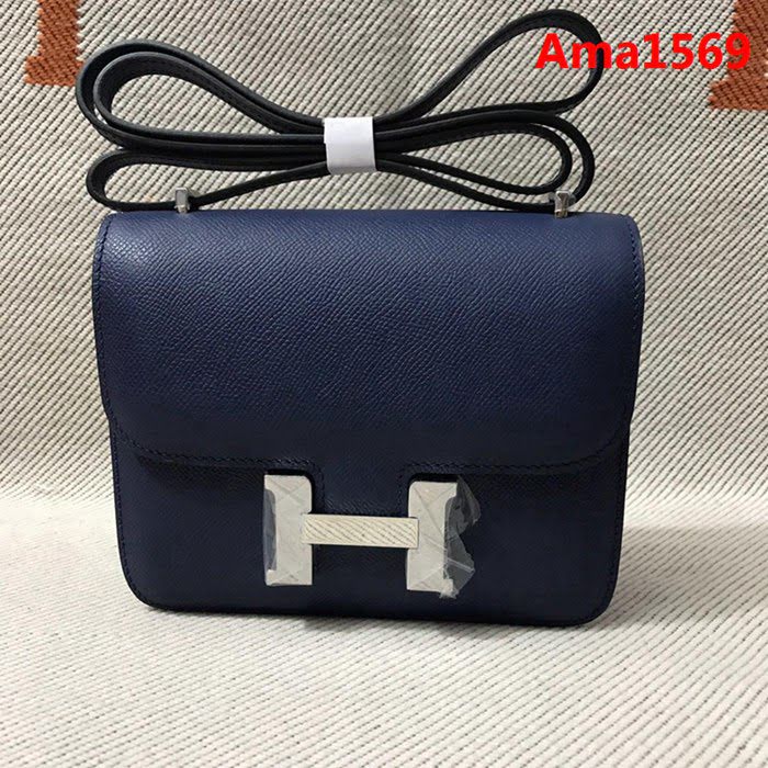 HERMES愛馬仕 H空姐包 進口原廠EP皮 頂級蜜蠟製作 街拍必備單品 寶蘭金銀 單肩斜挎包  Ama1569