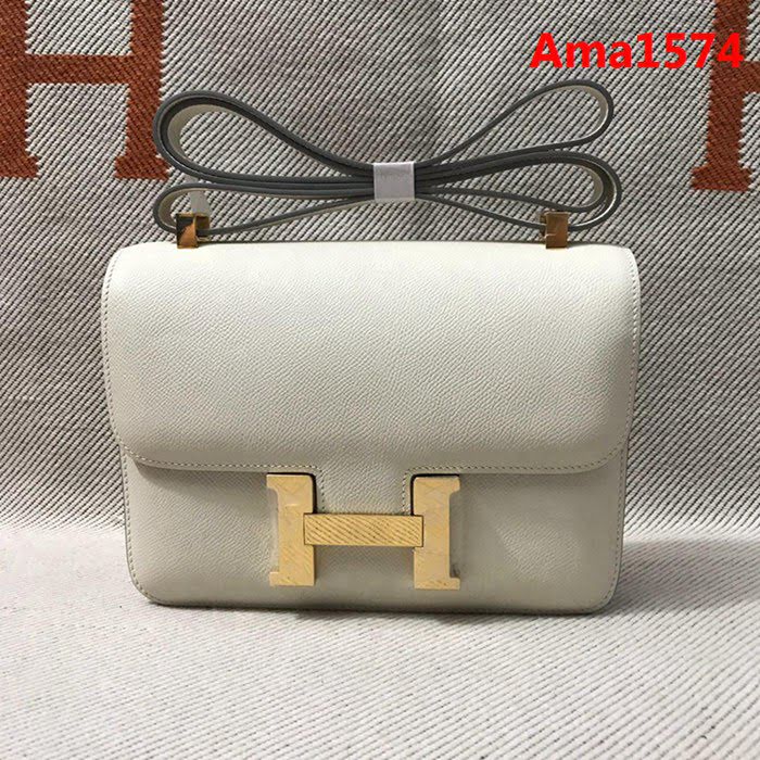HERMES愛馬仕 H空姐包 進口原廠EP皮 頂級蜜蠟製作 街拍必備單品 奶昔白金銀 單肩斜挎包  Ama1574