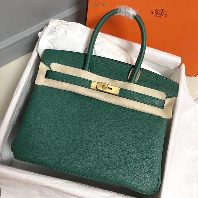 Hermes女包 愛馬仕Birkin Hermes鉑金包 togo小牛皮 孔雀綠 蠟線半手工縫製  am1710