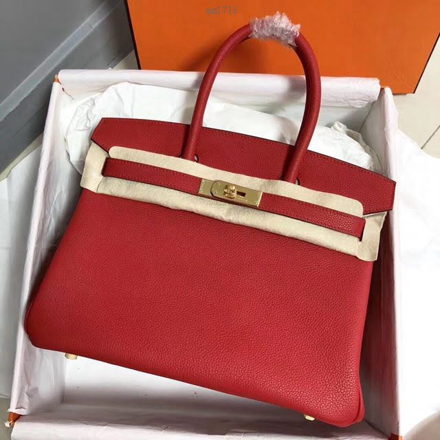 Hermes女包 愛馬仕Birkin Hermes鉑金包 togo小牛皮 國旗紅 蠟線半手工縫製  am1711