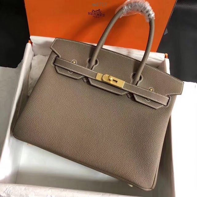 Hermes女包 愛馬仕Birkin Hermes鉑金包 togo小牛皮 大象灰 蠟線半手工縫製  am1713