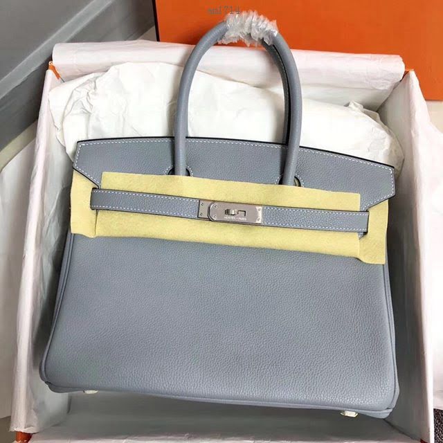 Hermes女包 愛馬仕Birkin Hermes鉑金包 togo小牛皮 亞麻藍 蠟線半手工縫製  am1714