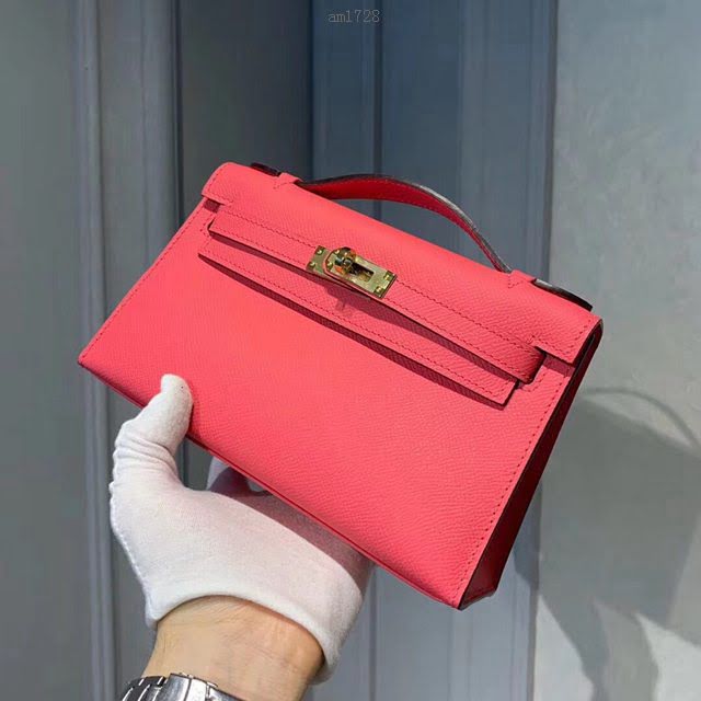 Hermes女包 愛馬仕Kelly pochette一代手包 原廠epsom皮 唇膏粉/金扣 手工蠟線 Hermes手提女包  am1728