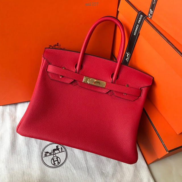 Hermes女包 愛馬仕Birkin Hermes鉑金包 togo小牛皮 大紅 金銀扣 Hermes手提女包  am1827