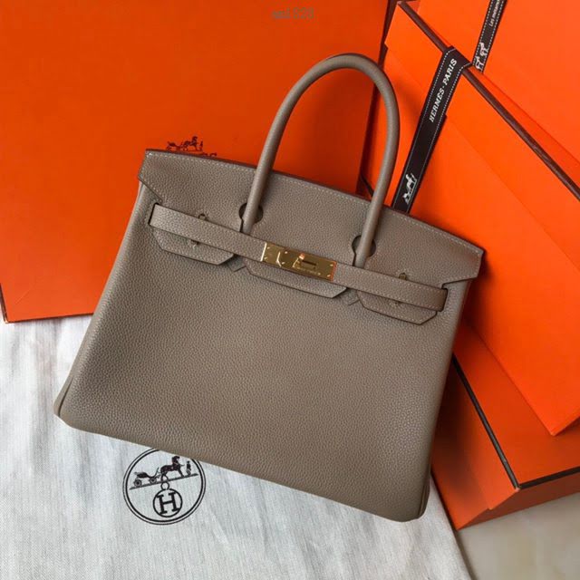 Hermes女包 愛馬仕Birkin Hermes鉑金包 togo小牛皮 斑鳩灰 金銀扣 Hermes手提女包  am1828