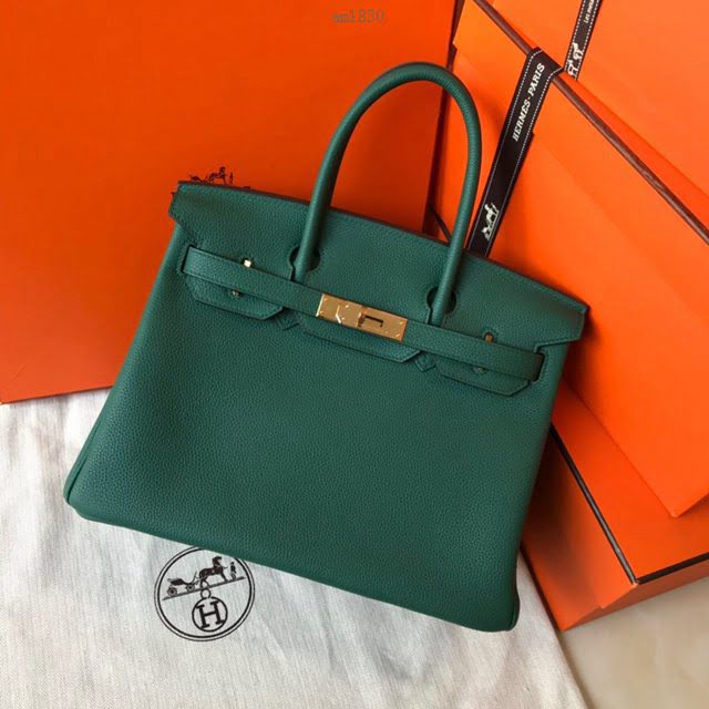 Hermes女包 愛馬仕Birkin Hermes鉑金包 togo小牛皮 孔雀綠 金銀扣 Hermes手提女包  am1830