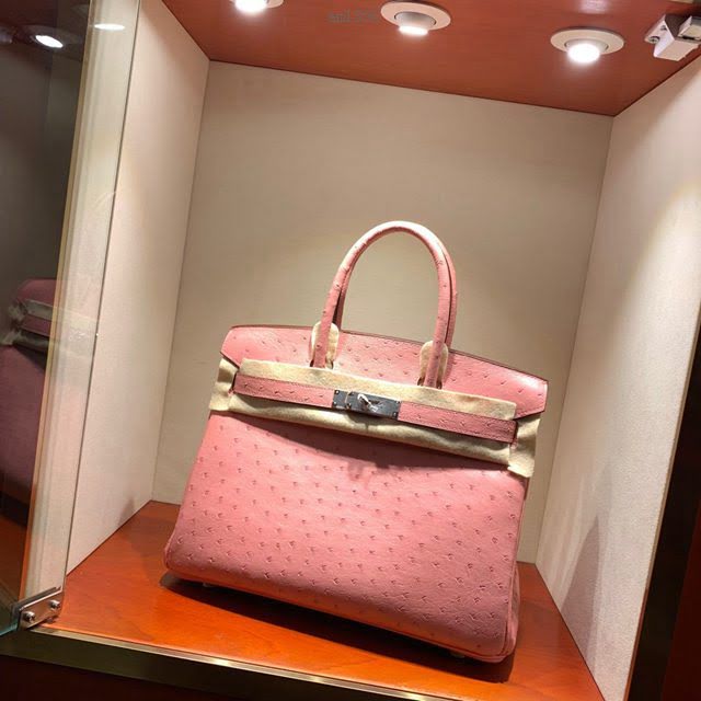 Hermes女包 愛馬仕Birkin30cm Hermes鉑金包 Ostrich鴕鳥皮 全手縫蠟線 94 Terre Cuite陶瓷粉  am1895