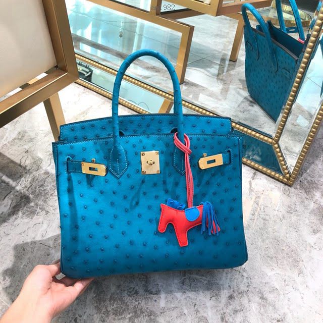 Hermes女包 愛馬仕Birkin30cm Hermes鉑金包 進口k級鴕鳥皮 手工蠟線縫製 Hermes鴕鳥皮手提女包  am1982