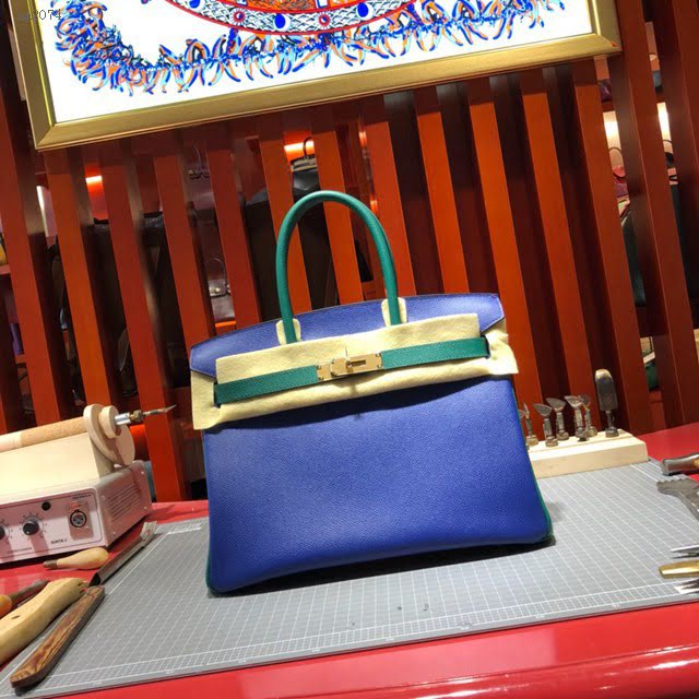 Hermes女包 愛馬仕經典款Birkin包 epsom皮手掌紋 Hermes鉑金拼色女士手提包  am2074