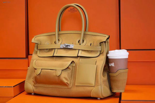 Hermes包包 愛馬仕新款Birkin包 帆布拼接滑皮Swift Cargo布包 男女同款通用  am2100