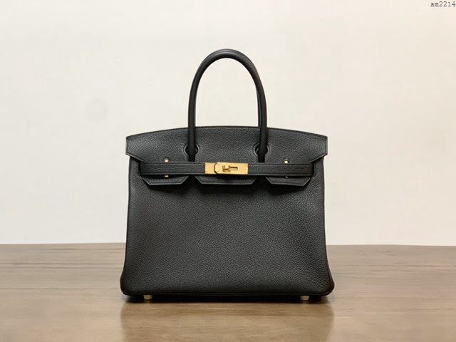 Hermesn鉑金女包 愛馬仕Birkin手提包 原廠Togo皮 黑色 全手工  am2214