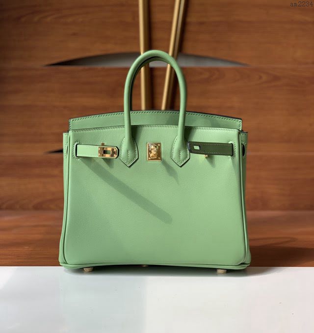 Hermesn鉑金女包 愛馬仕Birkin手提包 swift皮 手工縫製 油果綠金扣  am2234