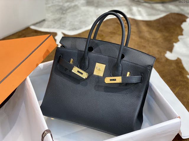 Hermesn鉑金女包 愛馬仕Birkin手提包 黑色 Togo皮  am2242