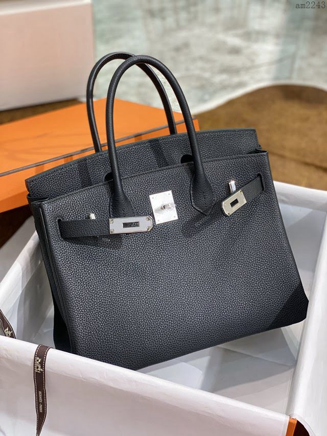 Hermesn鉑金女包 愛馬仕Birkin手提包 黑色 Togo皮  am2243