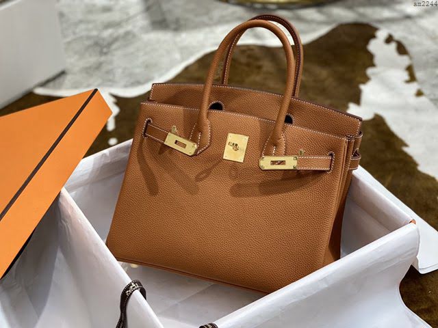 Hermesn鉑金女包 愛馬仕Birkin手提包 金棕 Togo皮  am2244