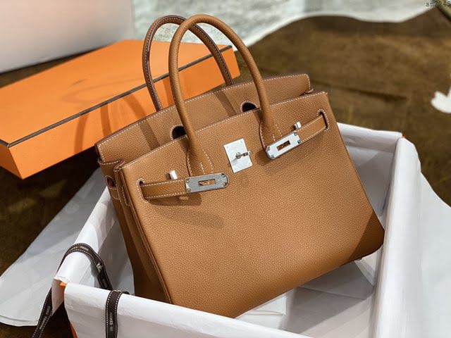 Hermesn鉑金女包 愛馬仕Birkin手提包 金棕 Togo皮  am2245