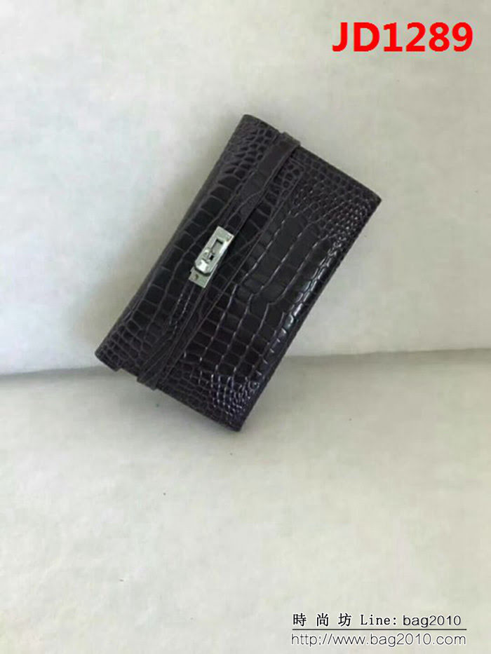 HERMES愛馬仕 鱷魚皮配羊皮 凱麗長款 時尚女士手包 JD1289