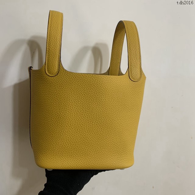Hermes手提包 愛馬仕Picotin菜籃子女包 18cm TC皮 手工蜜蠟線縫製 琥珀黃  tdh2016
