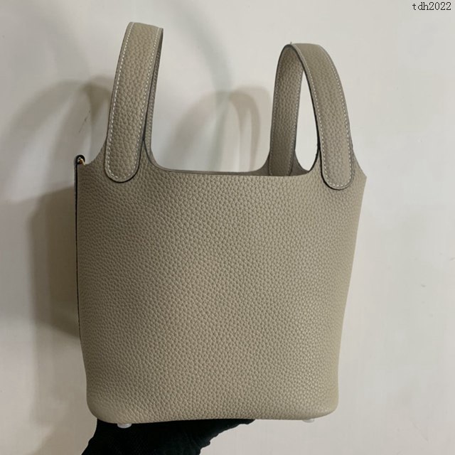 Hermes手提包 愛馬仕Picotin菜籃子女包 18cm TC皮 手工蜜蠟線縫製 斑鳩灰  tdh2022