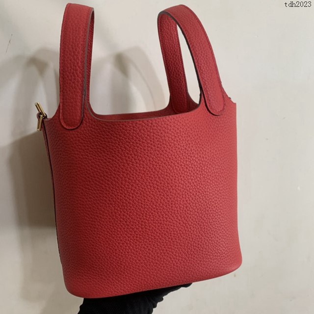 Hermes手提包 愛馬仕Picotin菜籃子女包 18cm TC皮 手工蜜蠟線縫製 中國紅  tdh2023