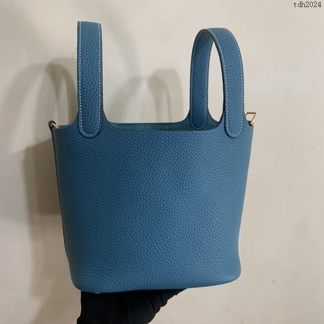 Hermes手提包 愛馬仕Picotin菜籃子女包 18cm TC皮 手工蜜蠟線縫製 牛仔藍  tdh2024