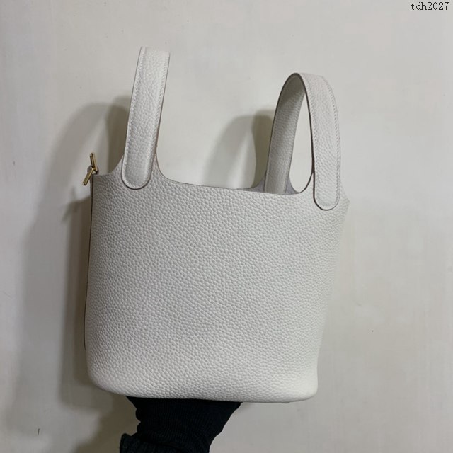 Hermes手提包 愛馬仕Picotin菜籃子女包 18cm TC皮 手工蜜蠟線縫製 奶昔白  tdh2027